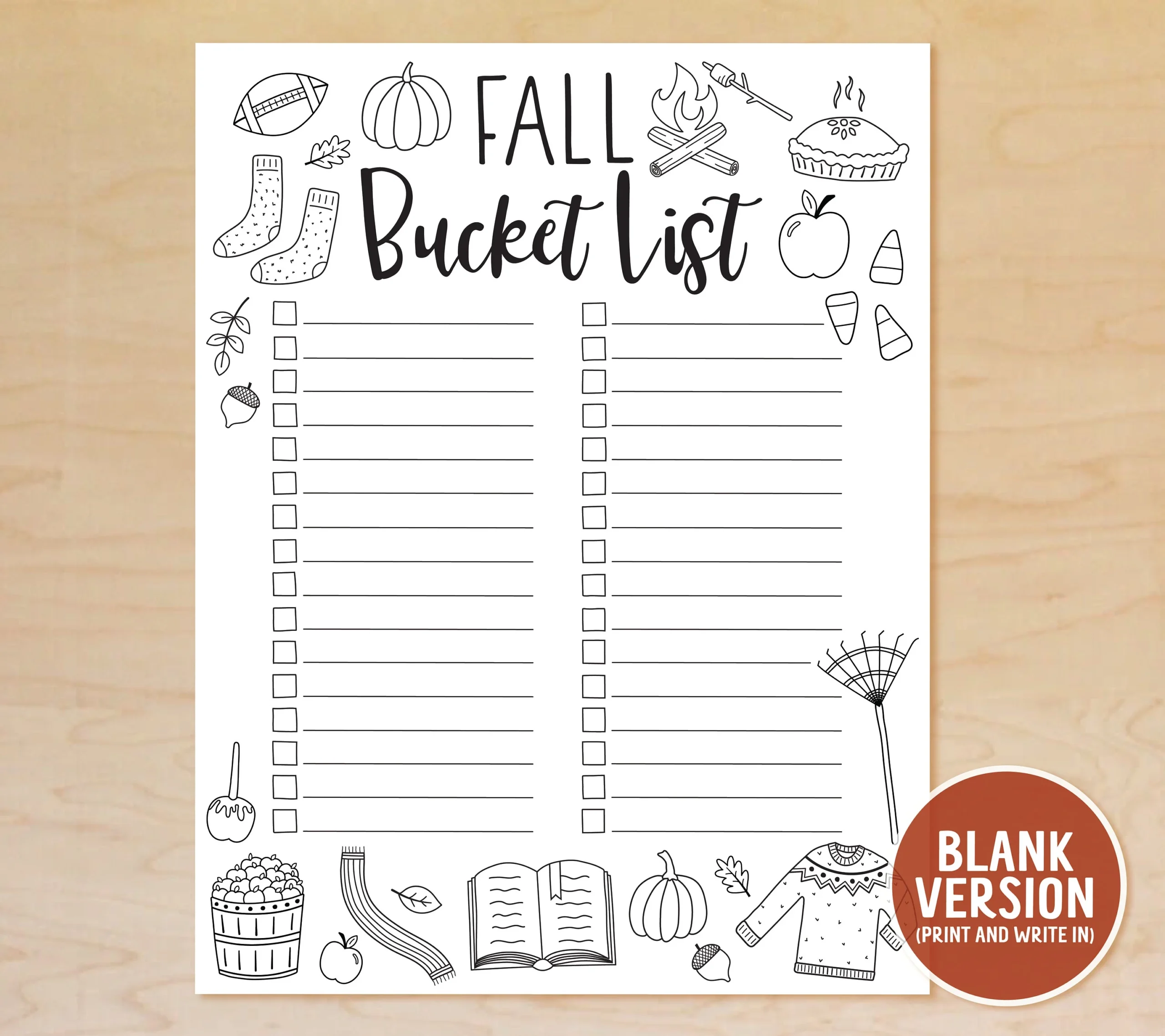 Fall Bucket List Printable Autumn Bucket List Template Editable 