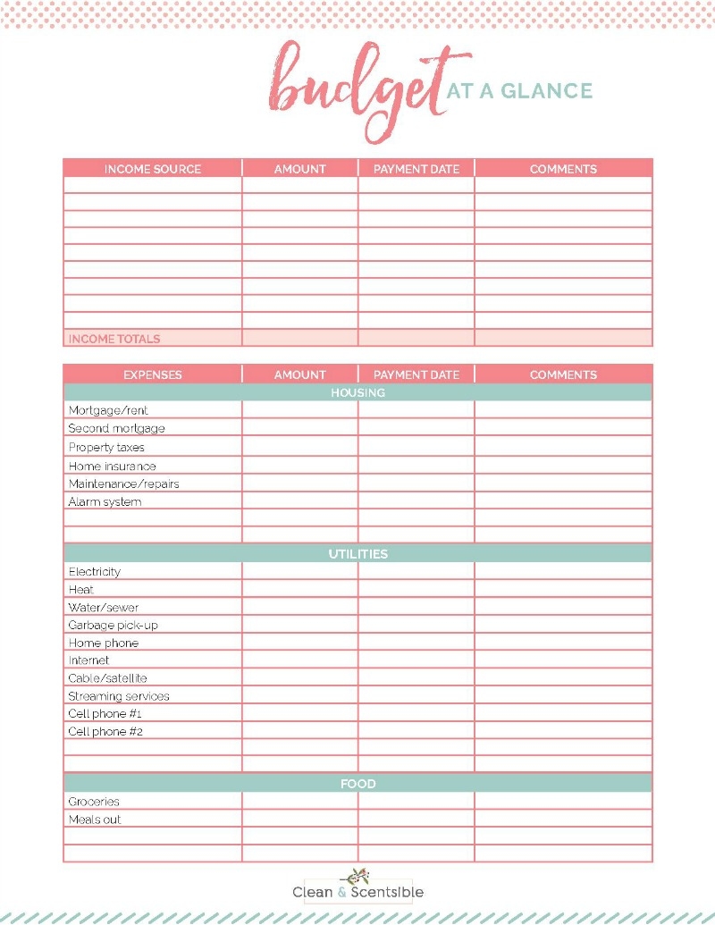 Blank Budget Page Printable Free