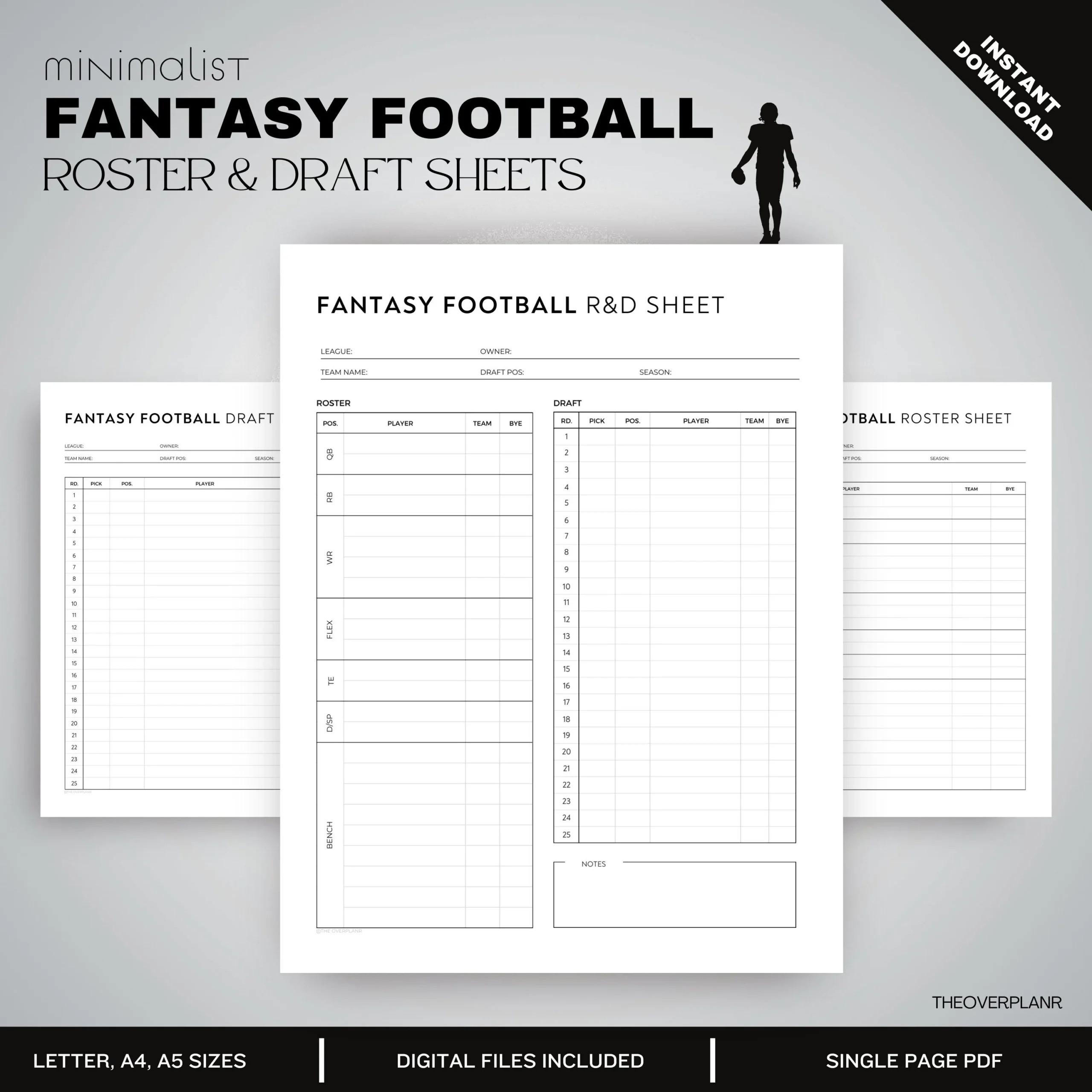 Fantasy Football Draft Kit Printable Roster amp Cheat Sheet 