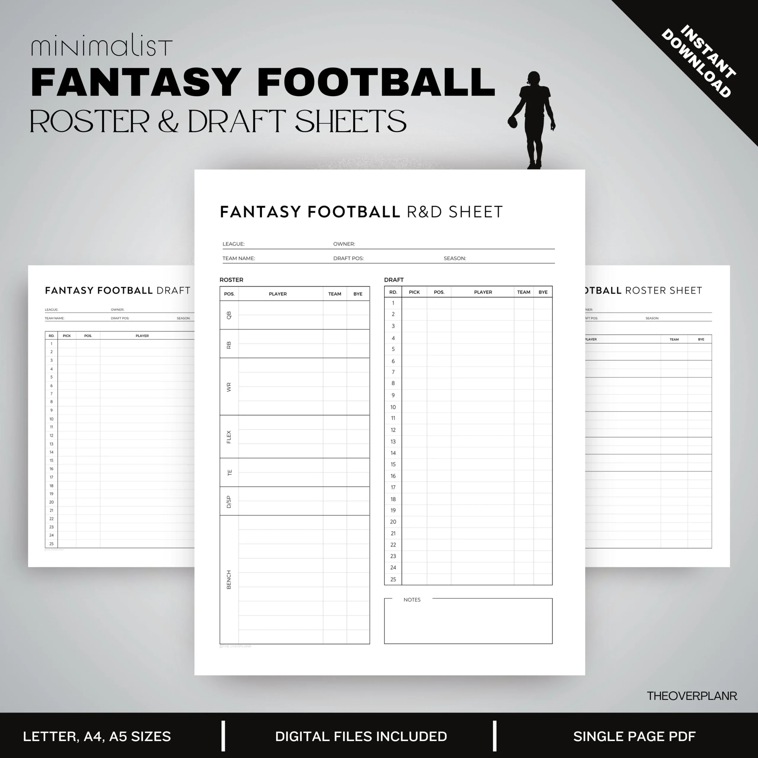 Fantasy Football Draft Kit Printable Roster amp Cheat Sheet 