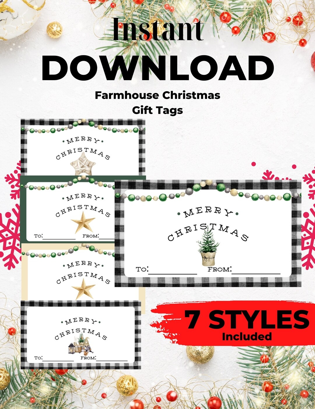 Farmhouse Christmas Gift Tags Printable Christmas Tags Printable 