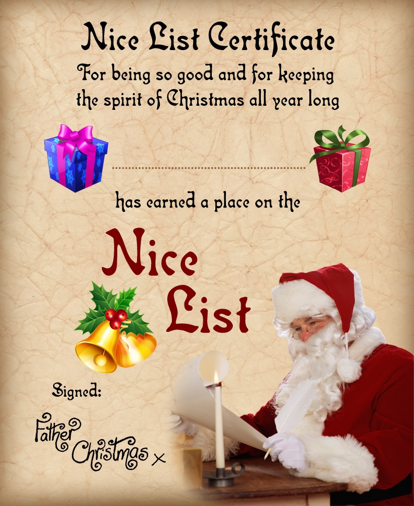 Father Christmas Certificate Nice List Rooftop Post Christmas 