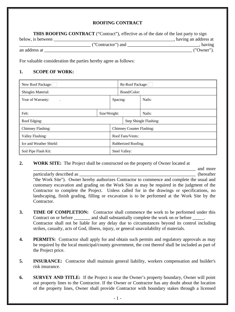 Printable Blank Roofing Contract