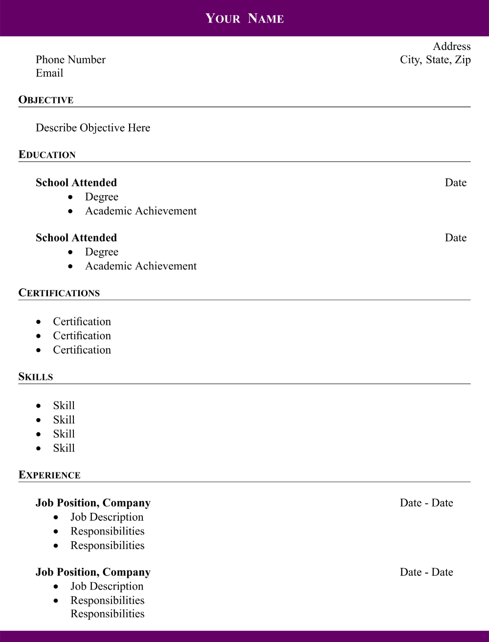 A Free Printable Blank Resume