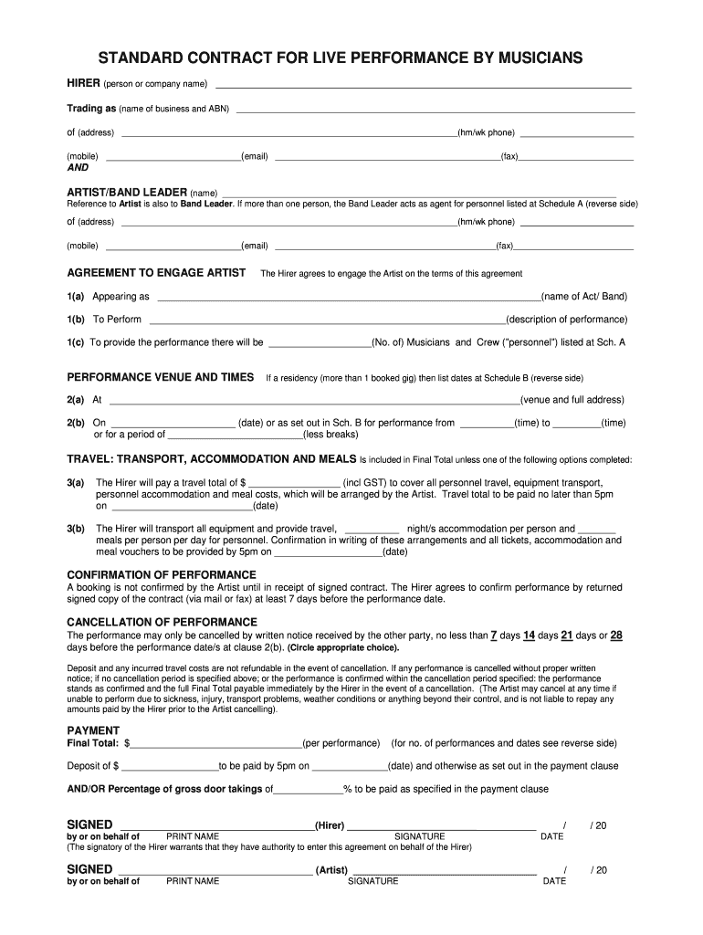 Fillable Online Performance Contract Template Fax Email Print 