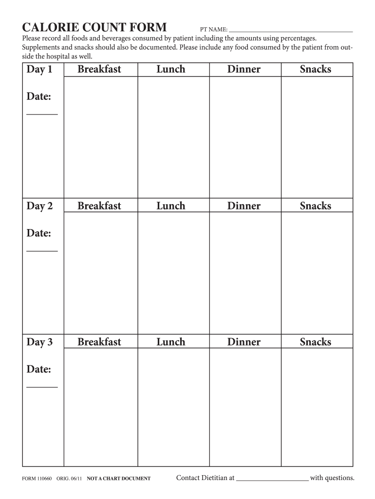 Printable Food Calorie Chart Blank