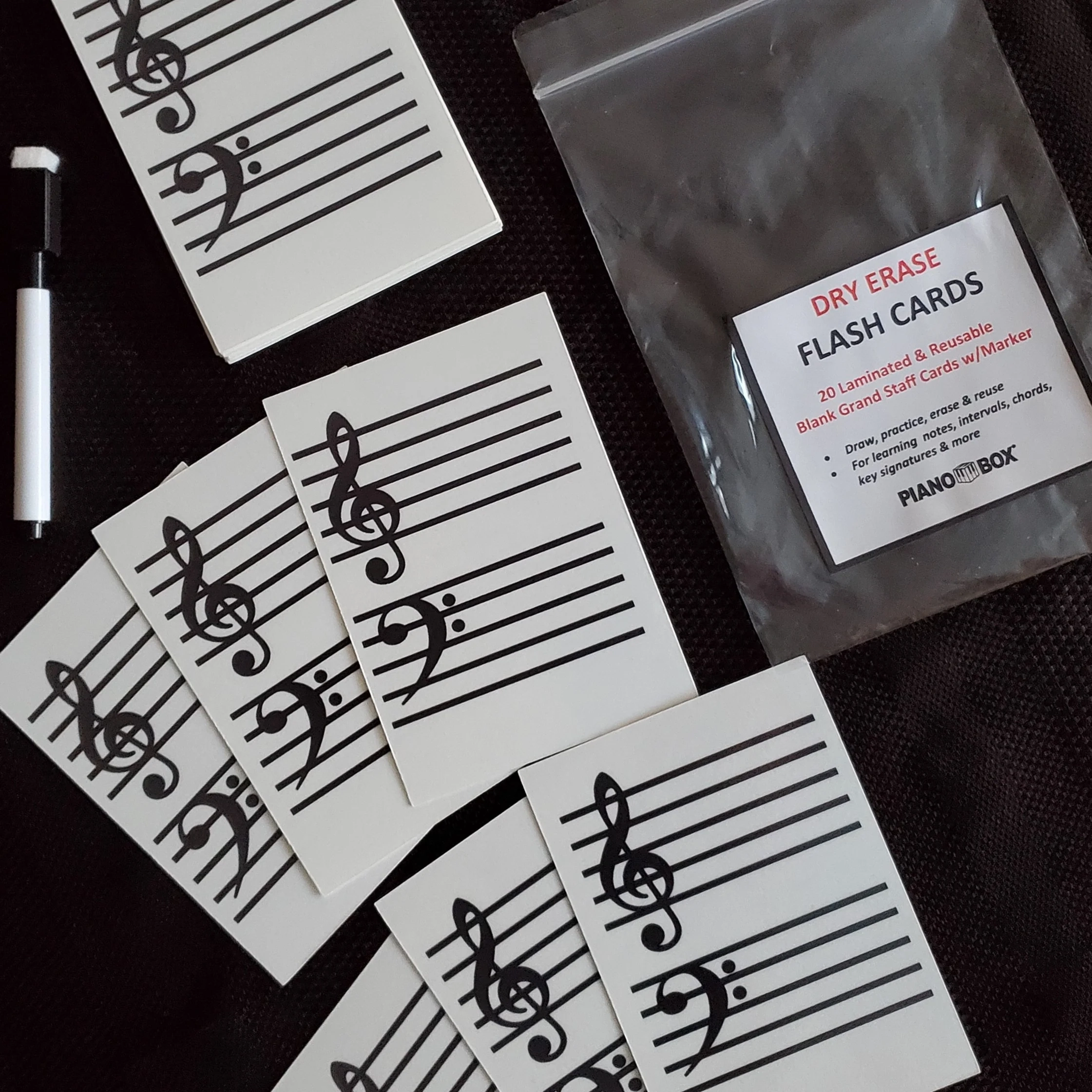 Flash Cards Dry Erase Blank Grand Staff Laminated PianoBox