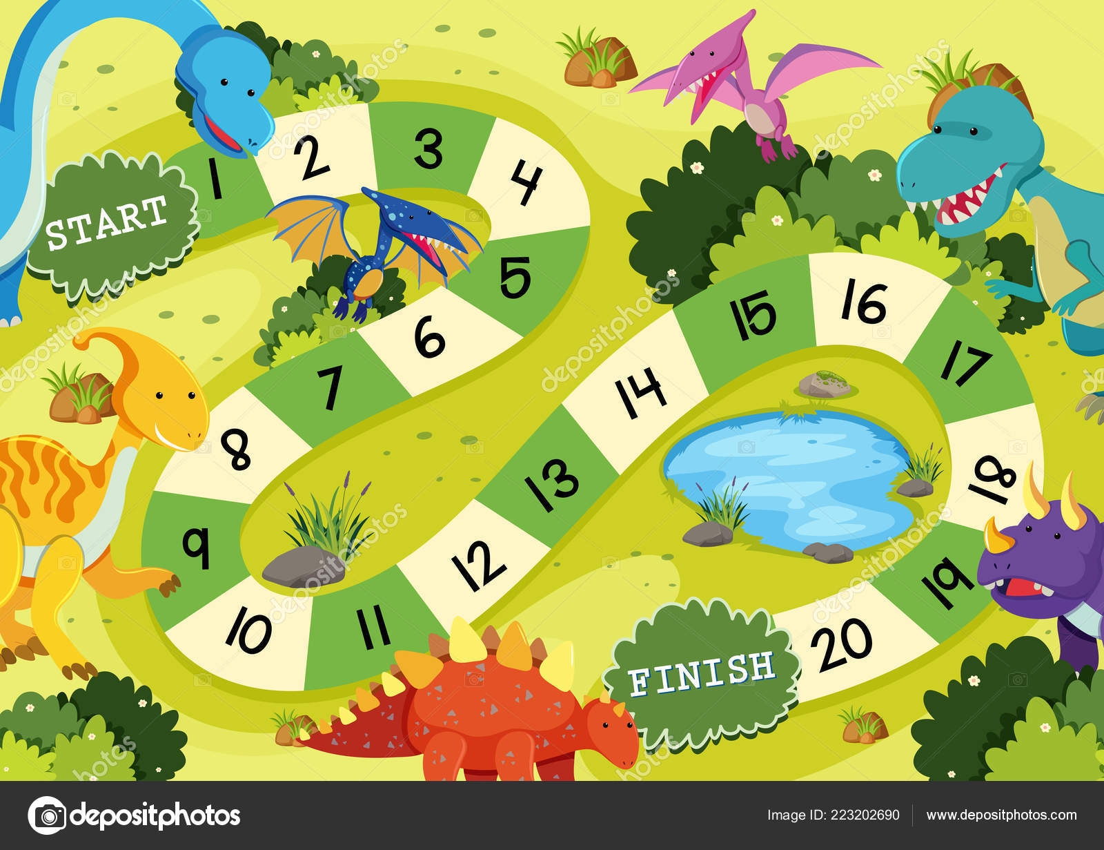 Flat Dinosaur Board Game Template Illustration Stock Vector By 