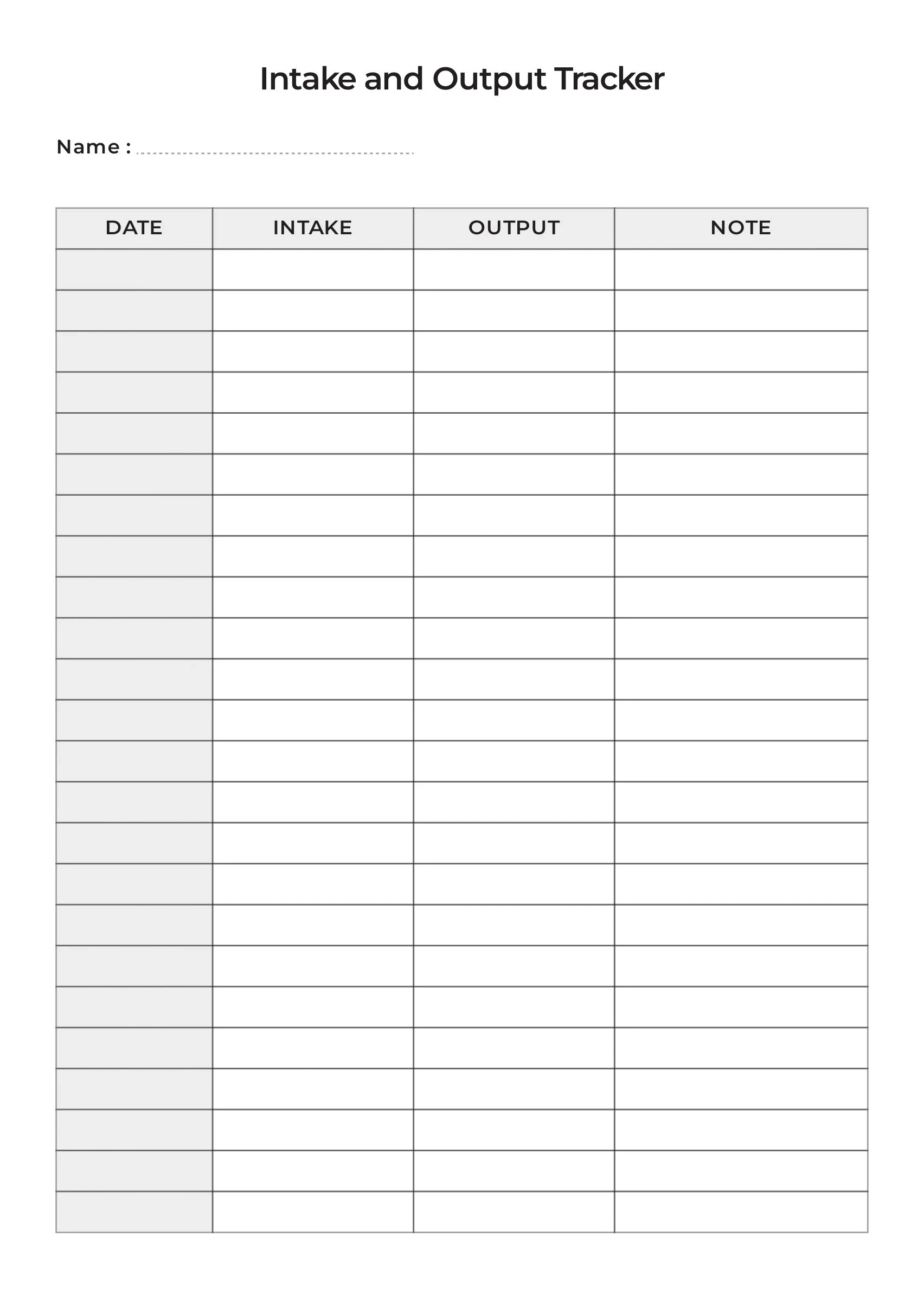 Fluids Intake And Output Record An Intake And Output Tracker 
