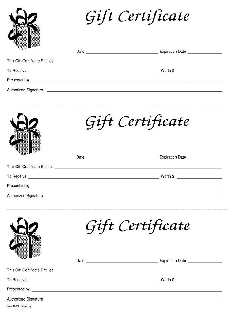 Printable Gift Certificate Blank