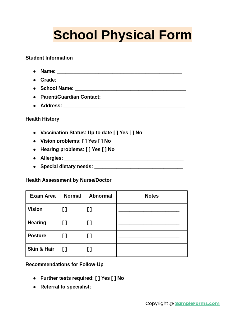 FREE 13 Physical Form Samples PDF MS Word Google Docs