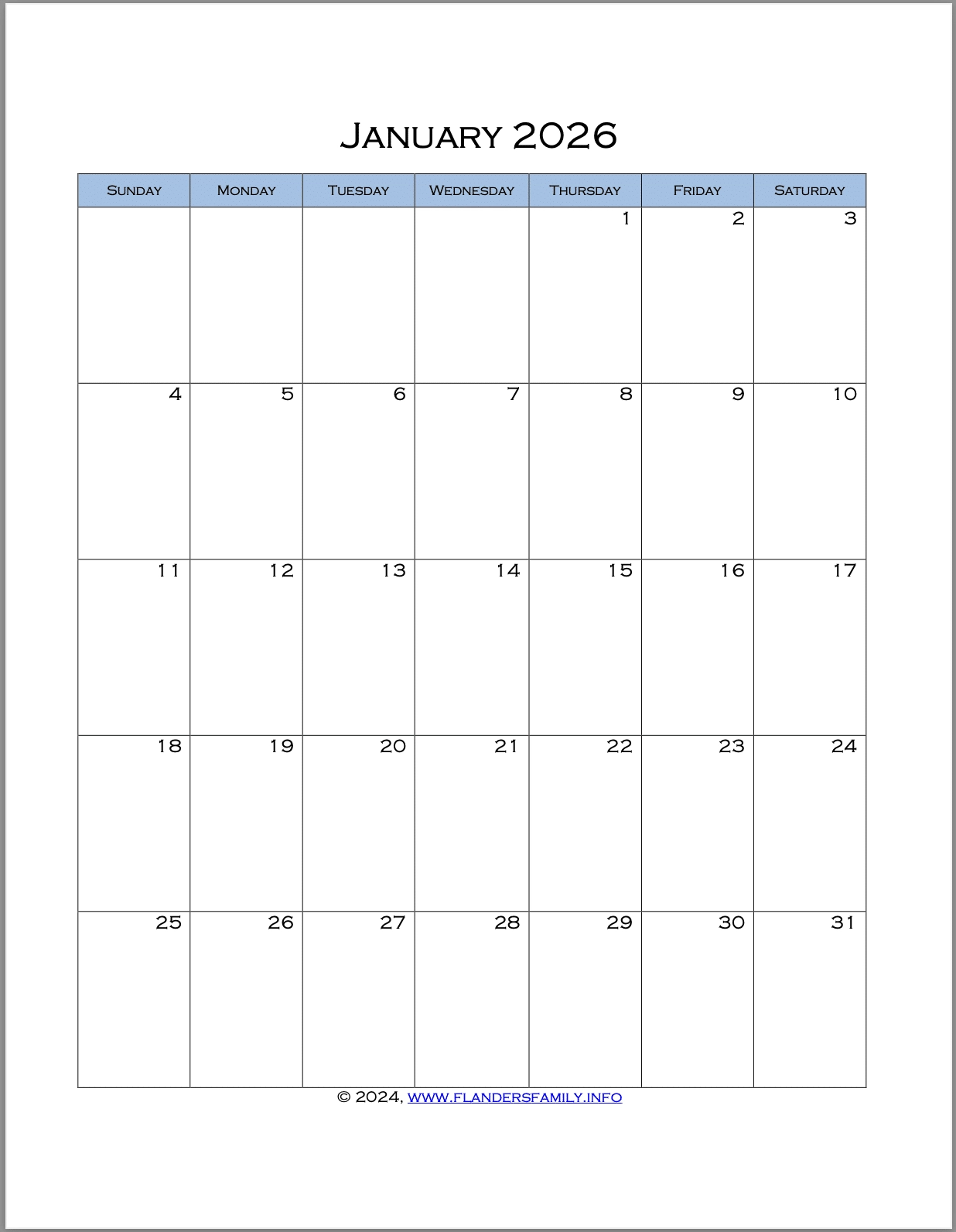 2026-27 Blank Calendar Printable