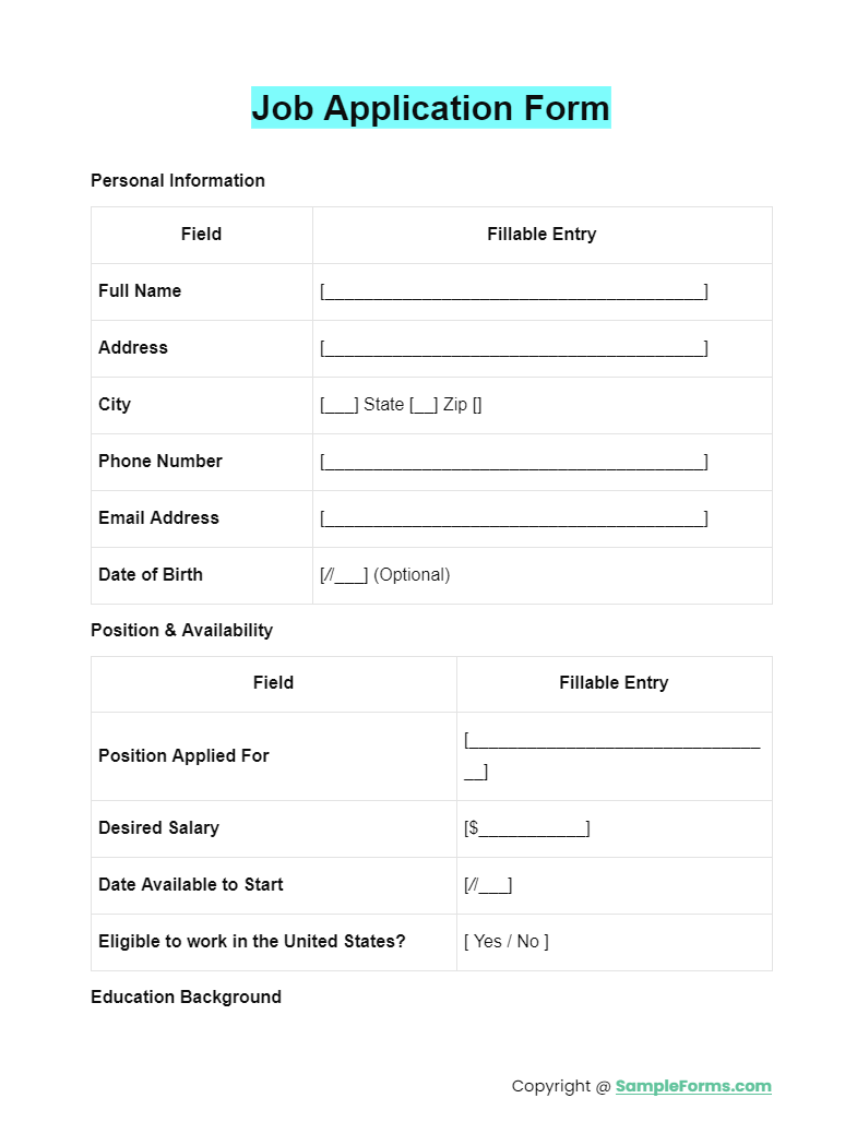 FREE 56 Job Application Form Samples PDF Word Google Docs