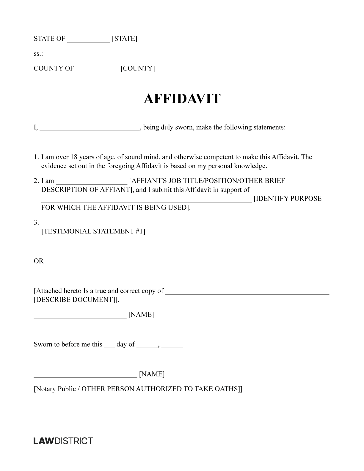 Free Affidavit Template Valid For All States PDF amp Word 