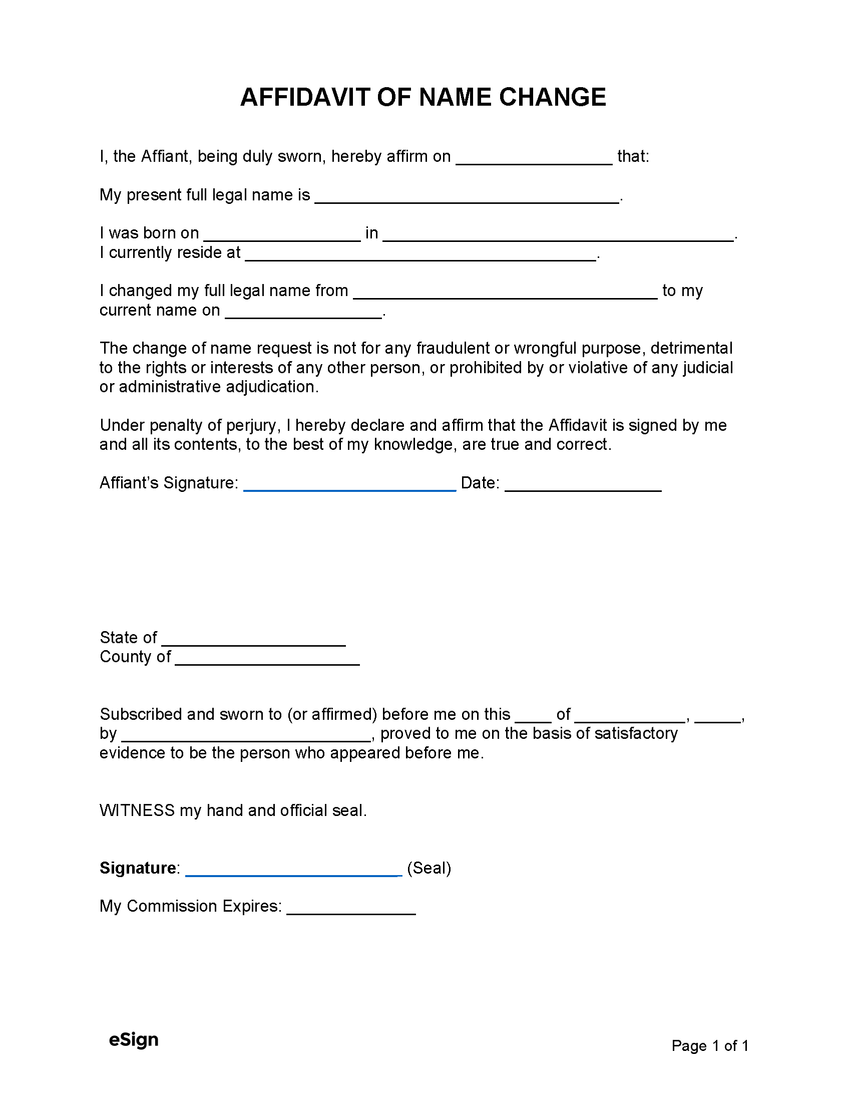 Printable Blank Affidavit Form