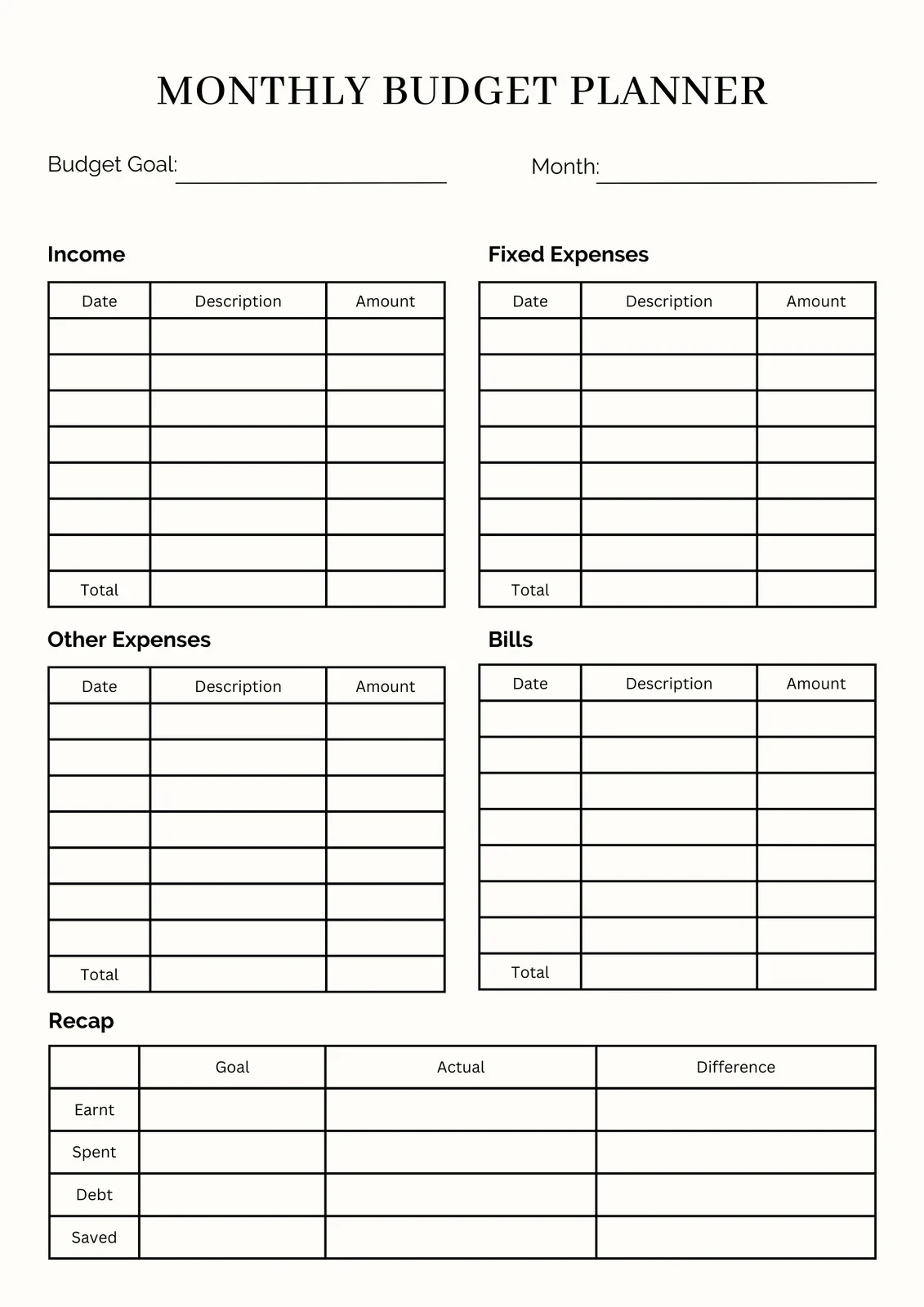 Blank Paycheck Budget Printable