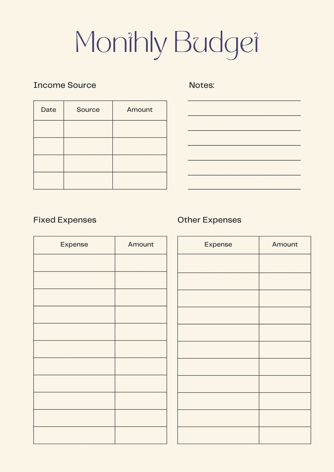 Blank Monthly Budget Template Printable