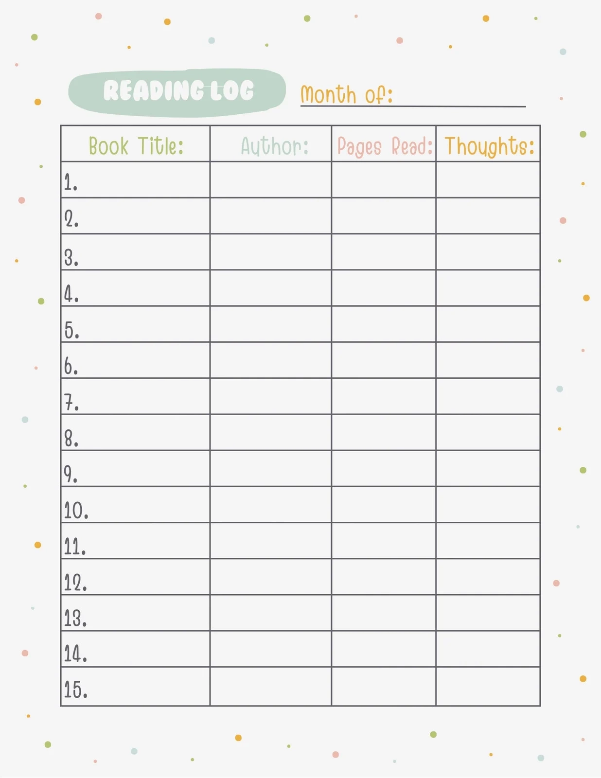 Blank Log Sheet Printable