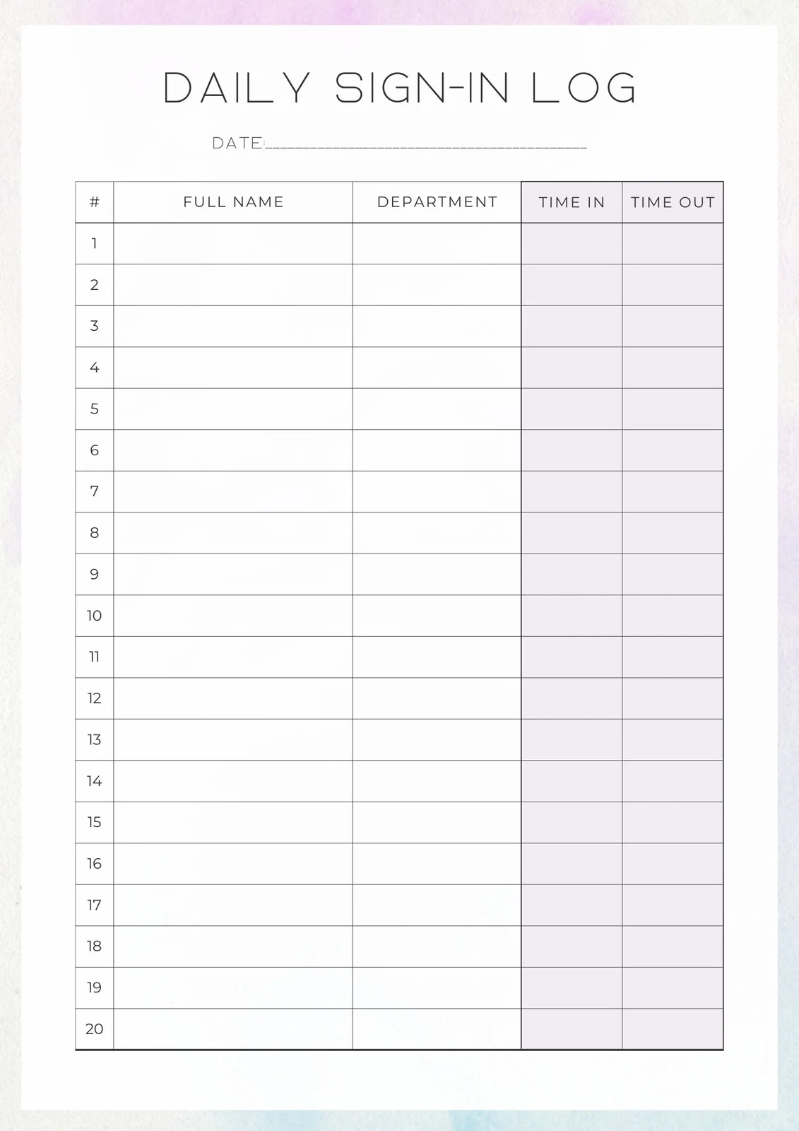 Free Printable Blank Record Sheet