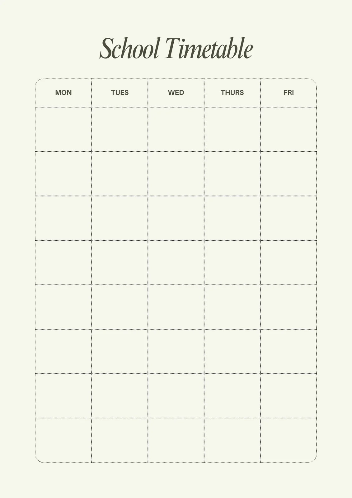 Blank Printable School Schedule