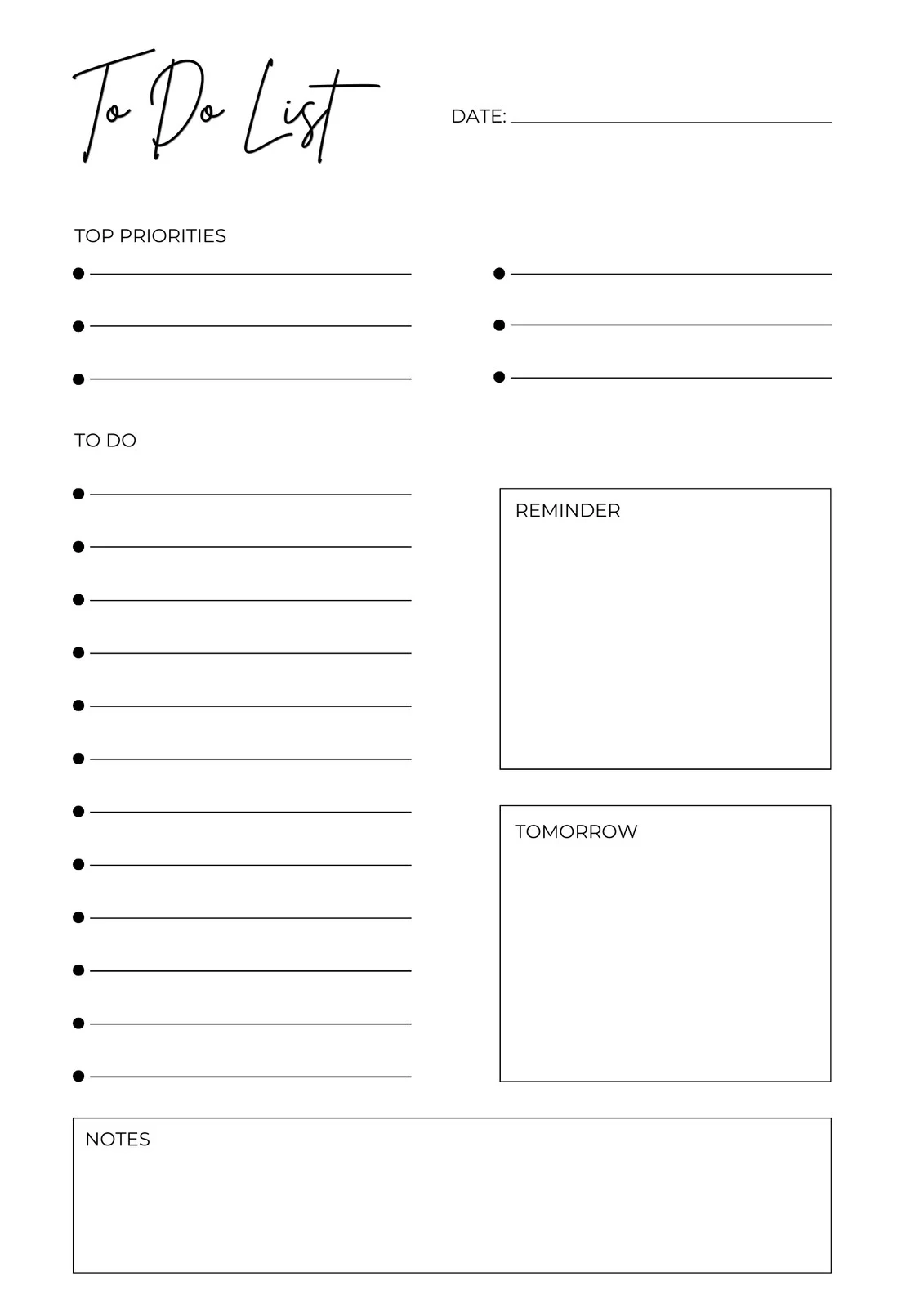 Printable Blank Check List Tofo