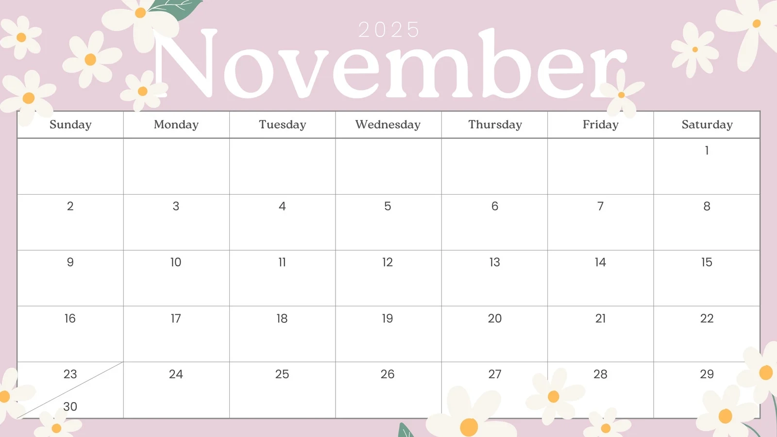 November Blank Calendar Printable