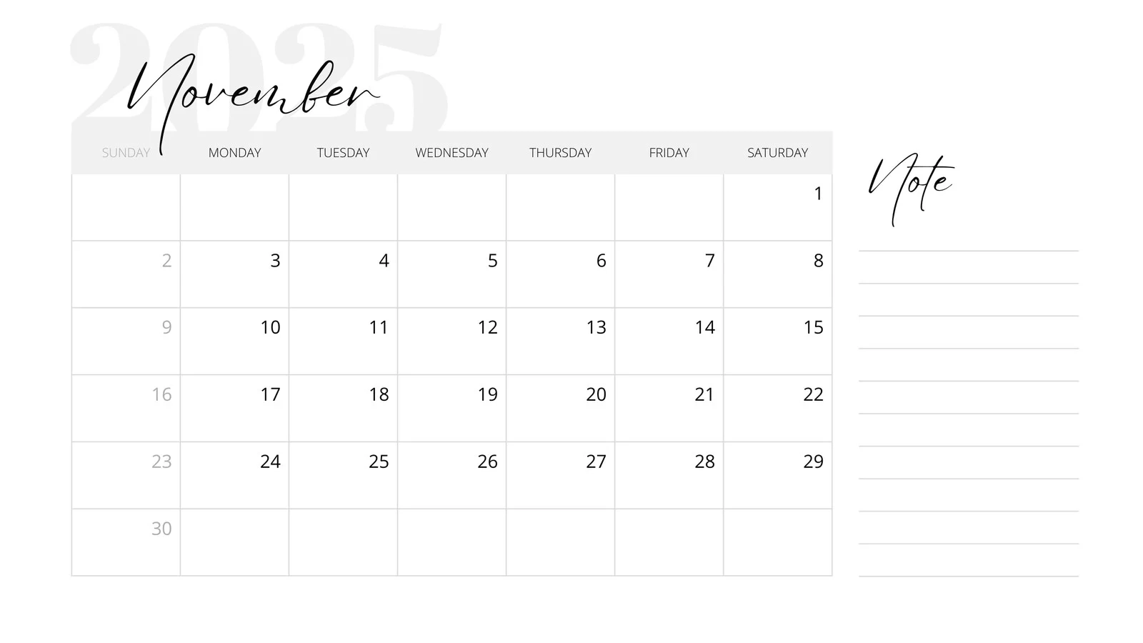 November Blank Printable Calendar