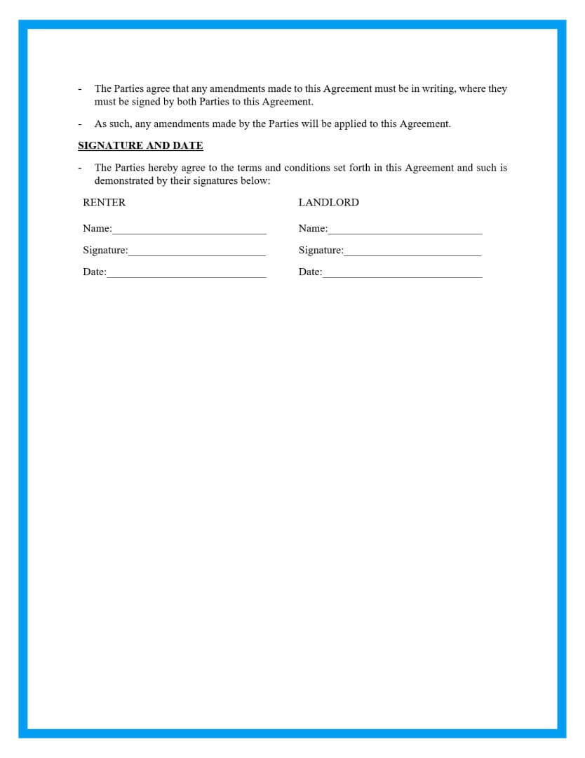 Generic Blank Printable Renters Agreement