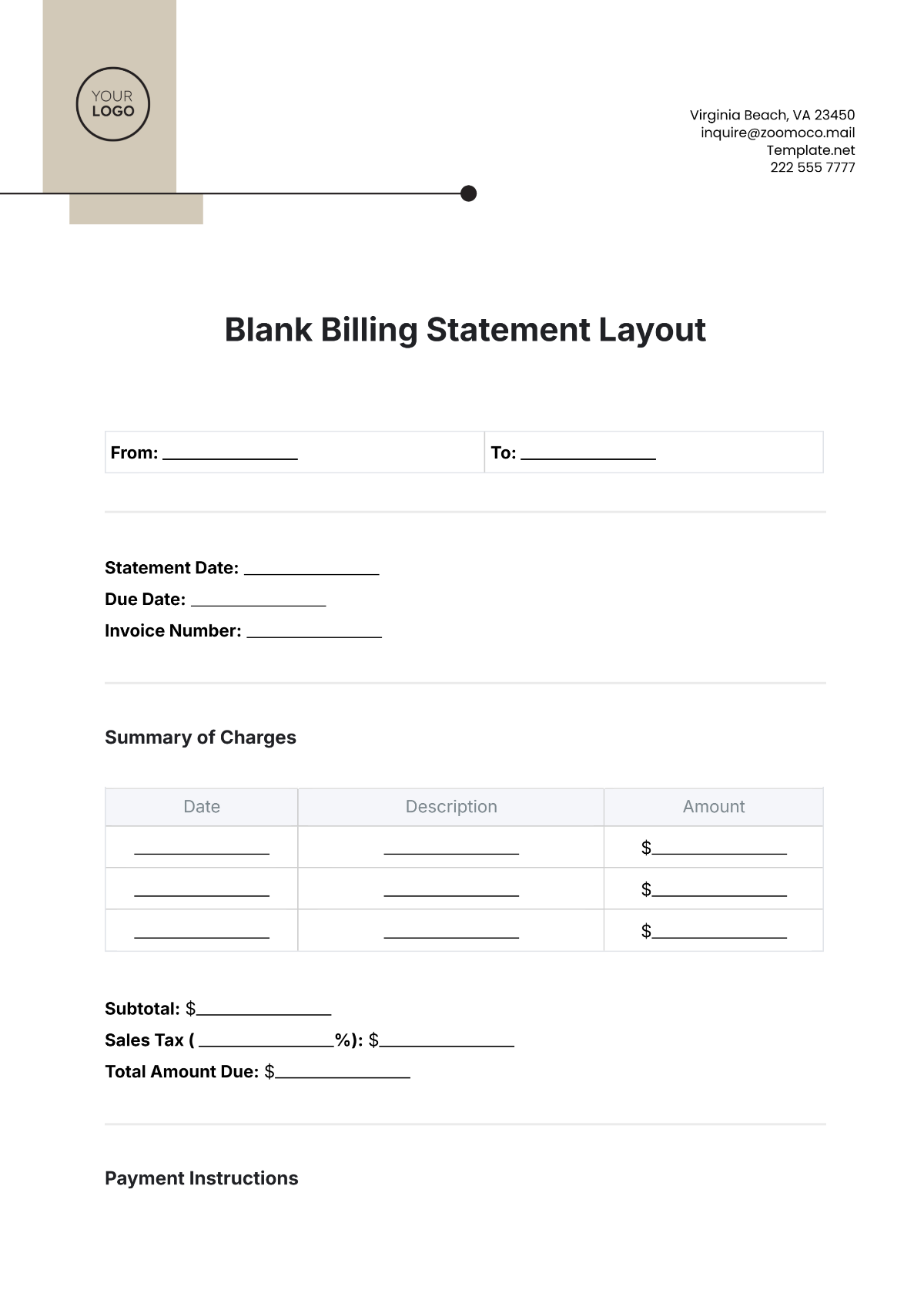 Free Printable Blank Billing Statements