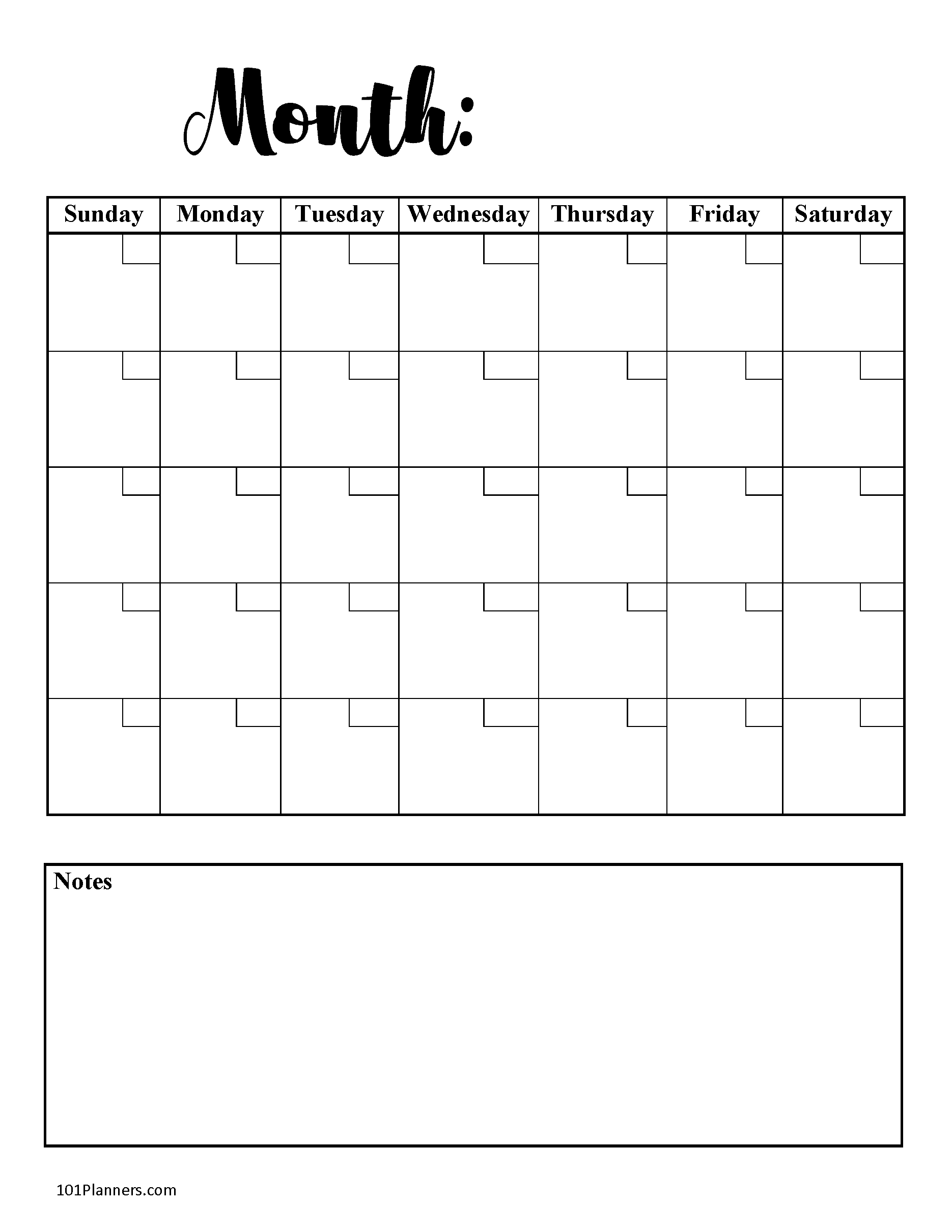 Blank Free Printable Monthly Calendar