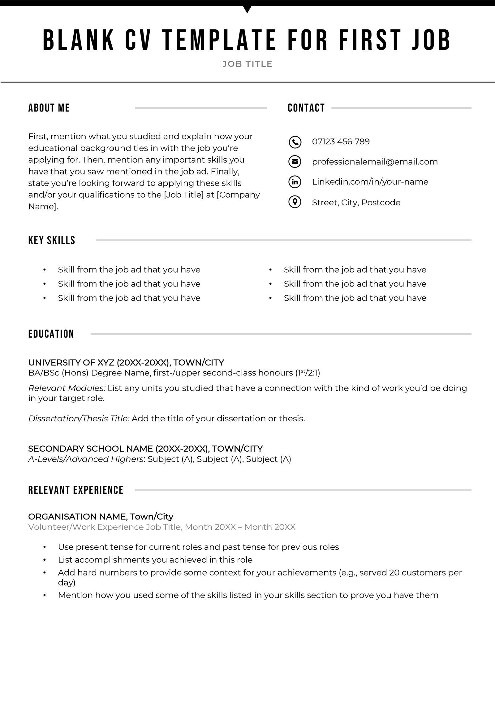 Free Blank CV Template For UK Jobs 3 Downloadable Versions 