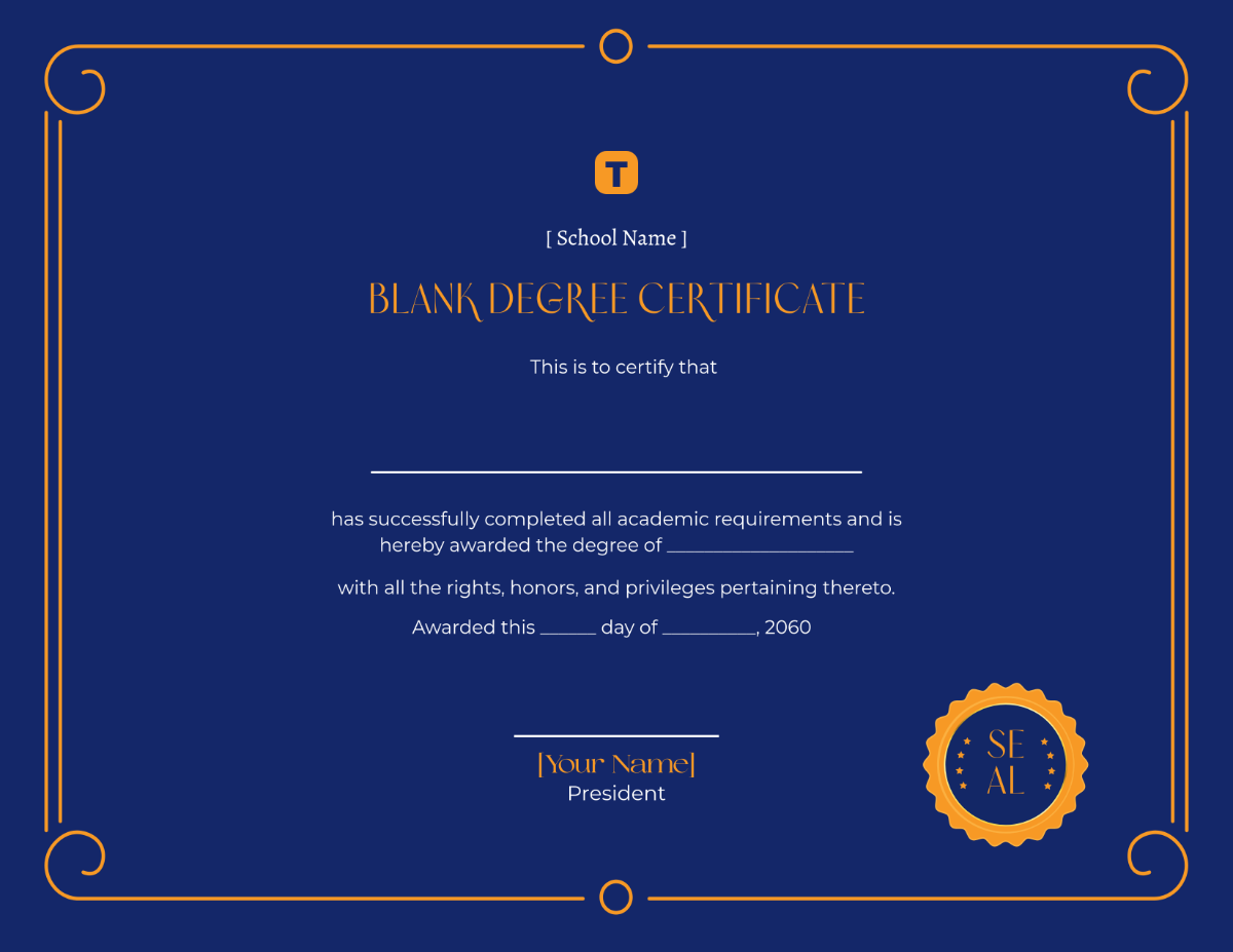 Free Blank Degree Certificate With Gold Seal Template To Edit Online