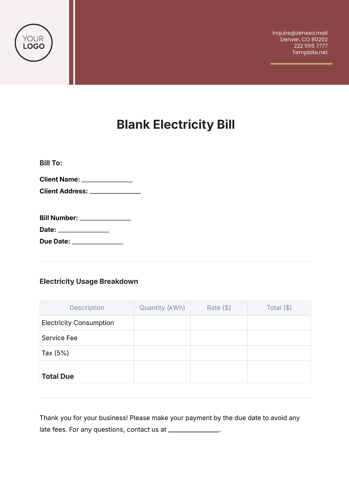 Free Blank Electricity Bill Template To Edit Online