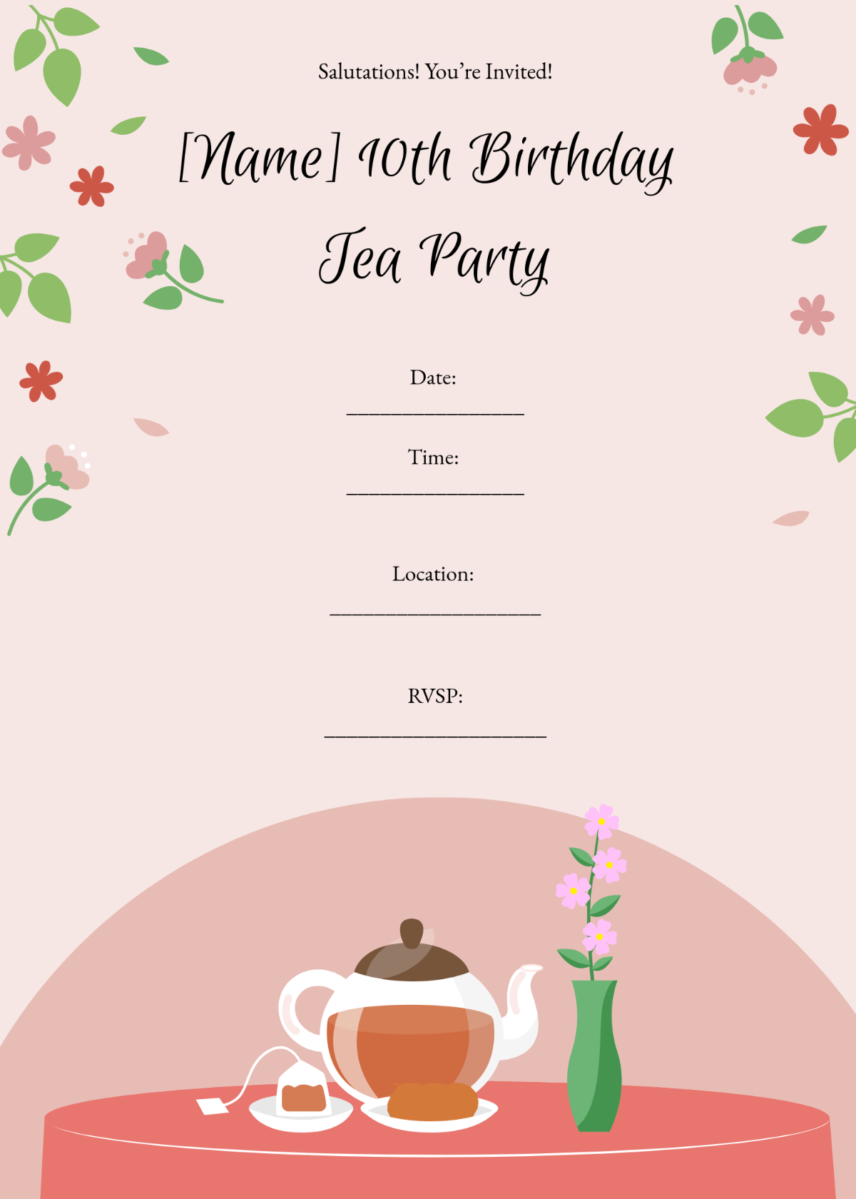Printable Blank Dinner Invitation Template