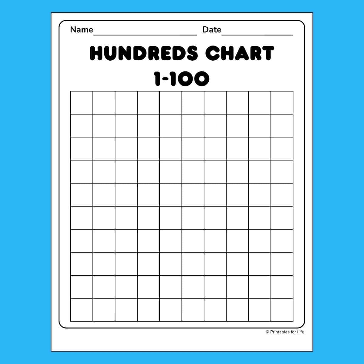 Hundred Chart Printable Blank