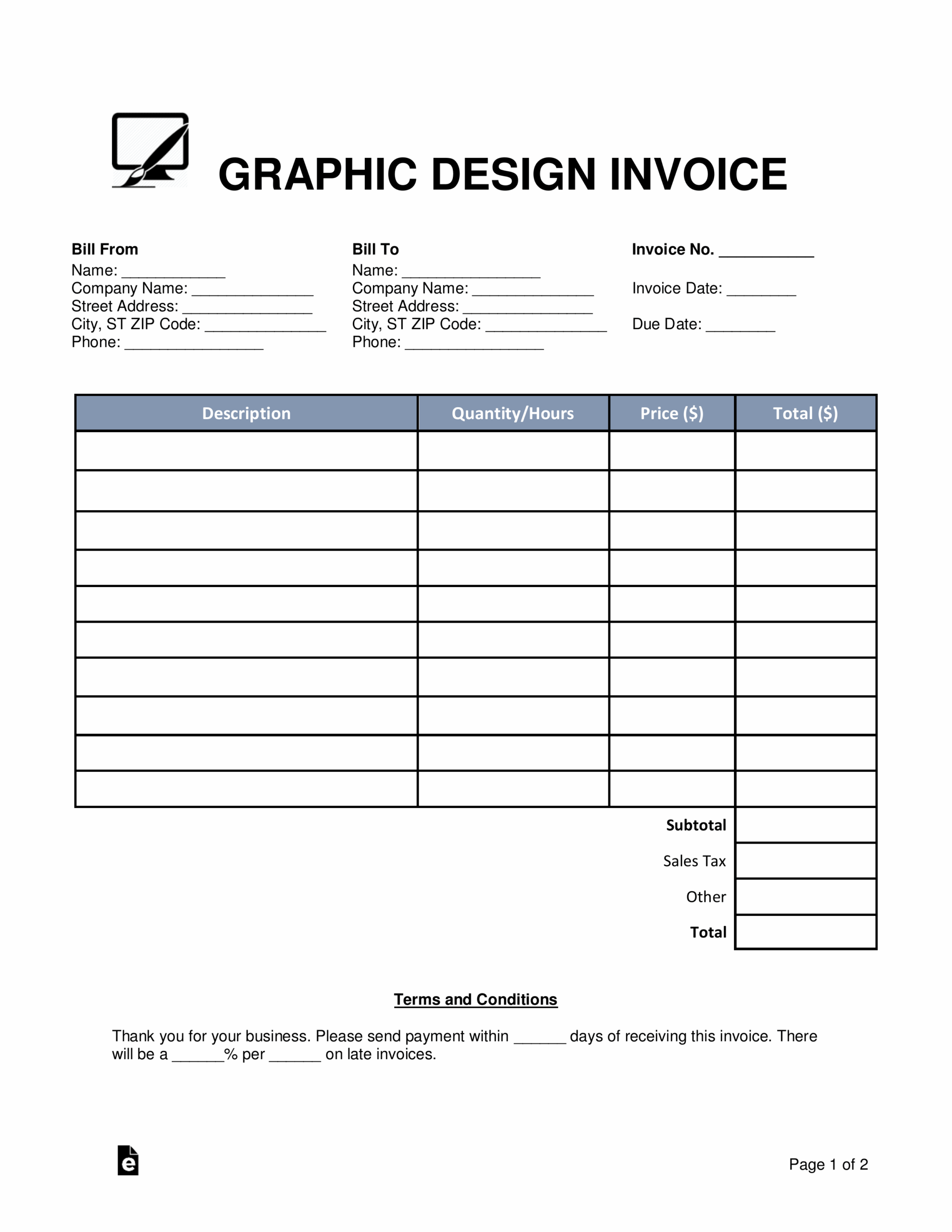 Printable Blank Invoice Template Word