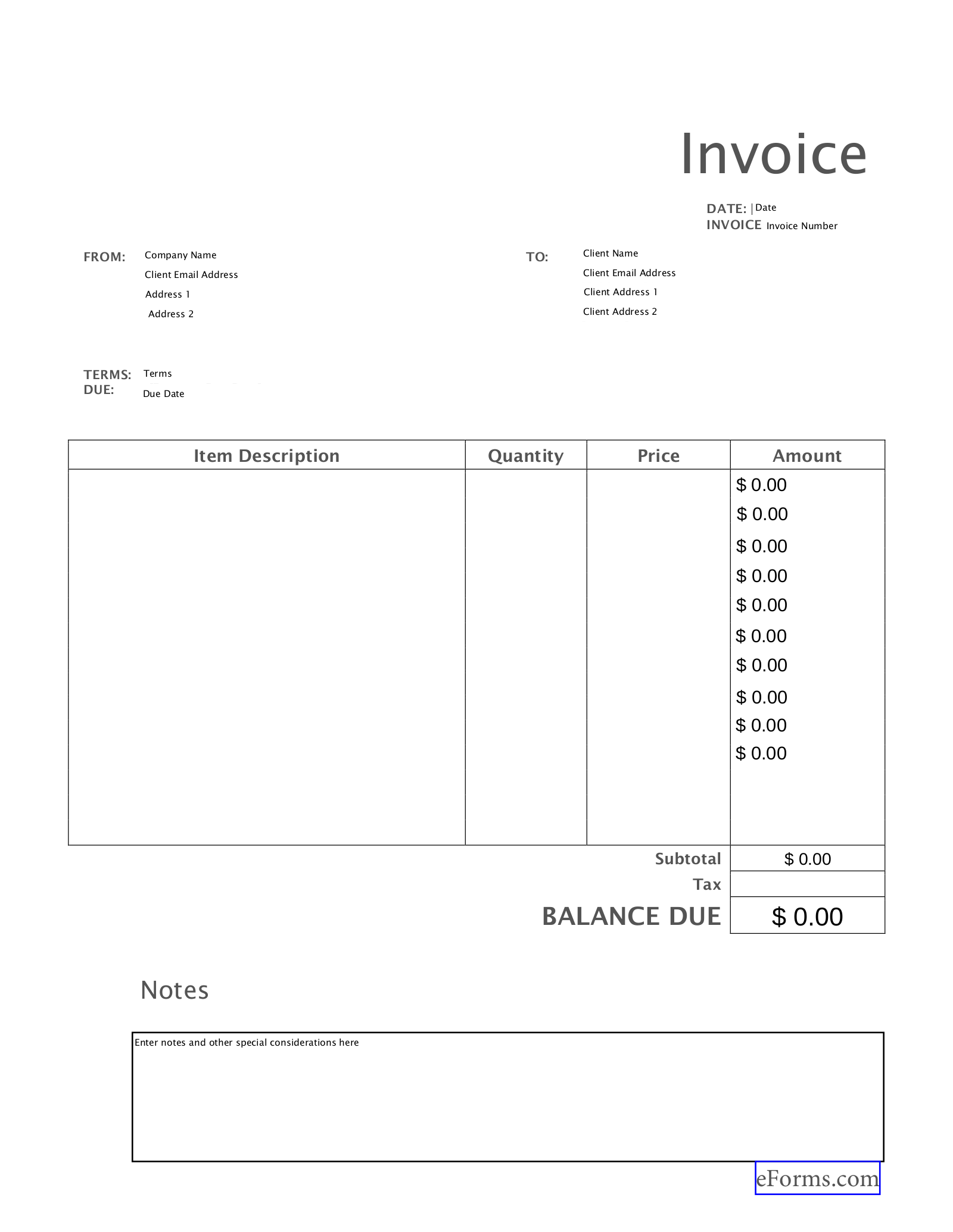 Blank Printable Invoice Ms Word