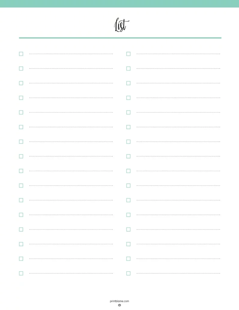 Printable Blank List Free