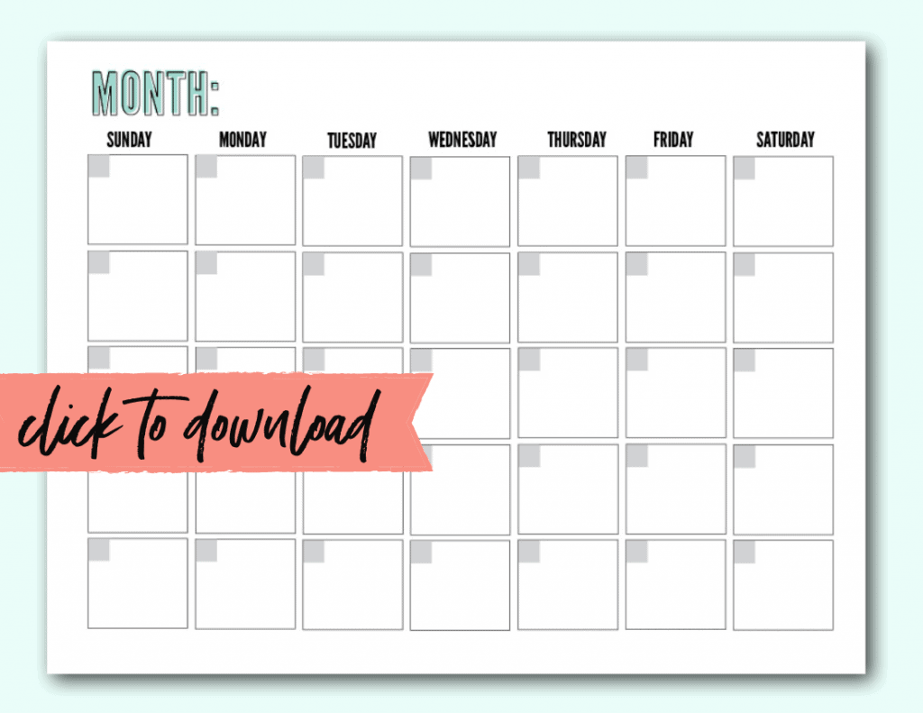 Printable Blank Monthly Calendar Download