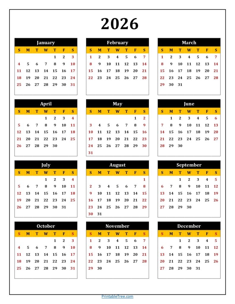 Free Blank Monthly Printable Calendar 2026 Templates