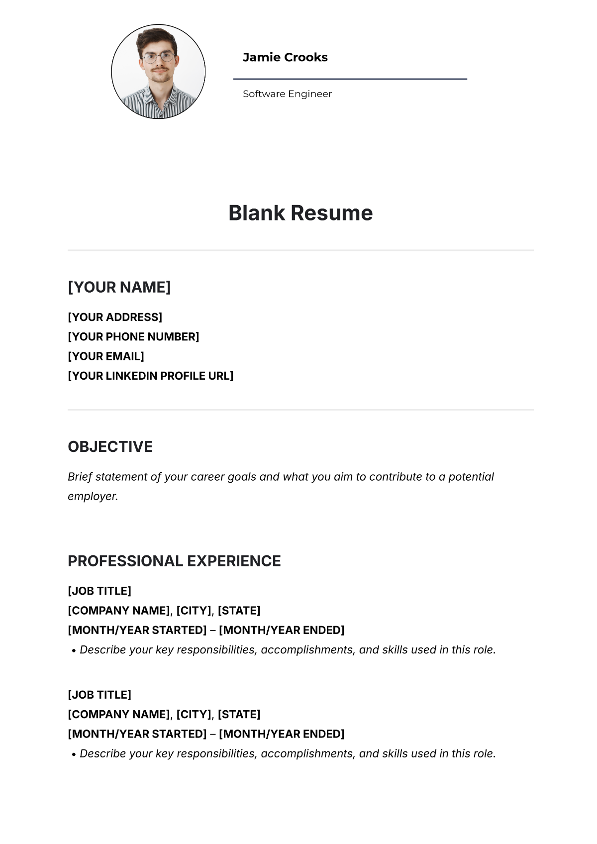 Printable Resume Forms Blank