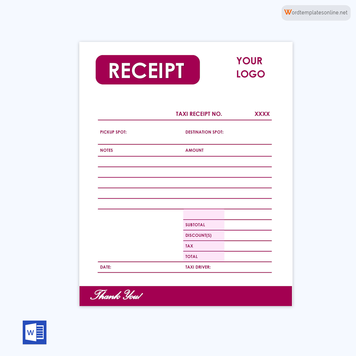 Blank Taxi Receipt Printable