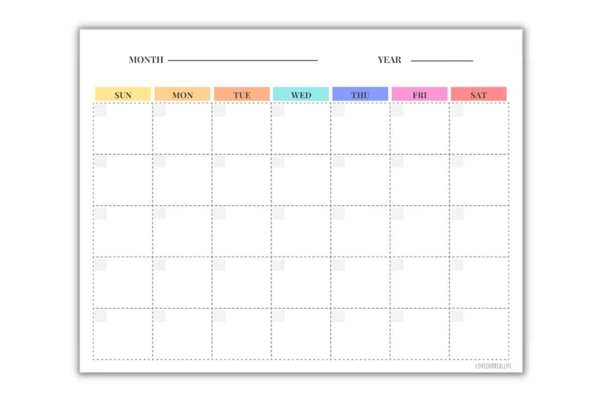 Blank Mini Calendar Printable Handmade
