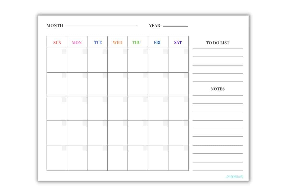 FREE Blank Undated Monthly Calendar Printable Template Love Our 