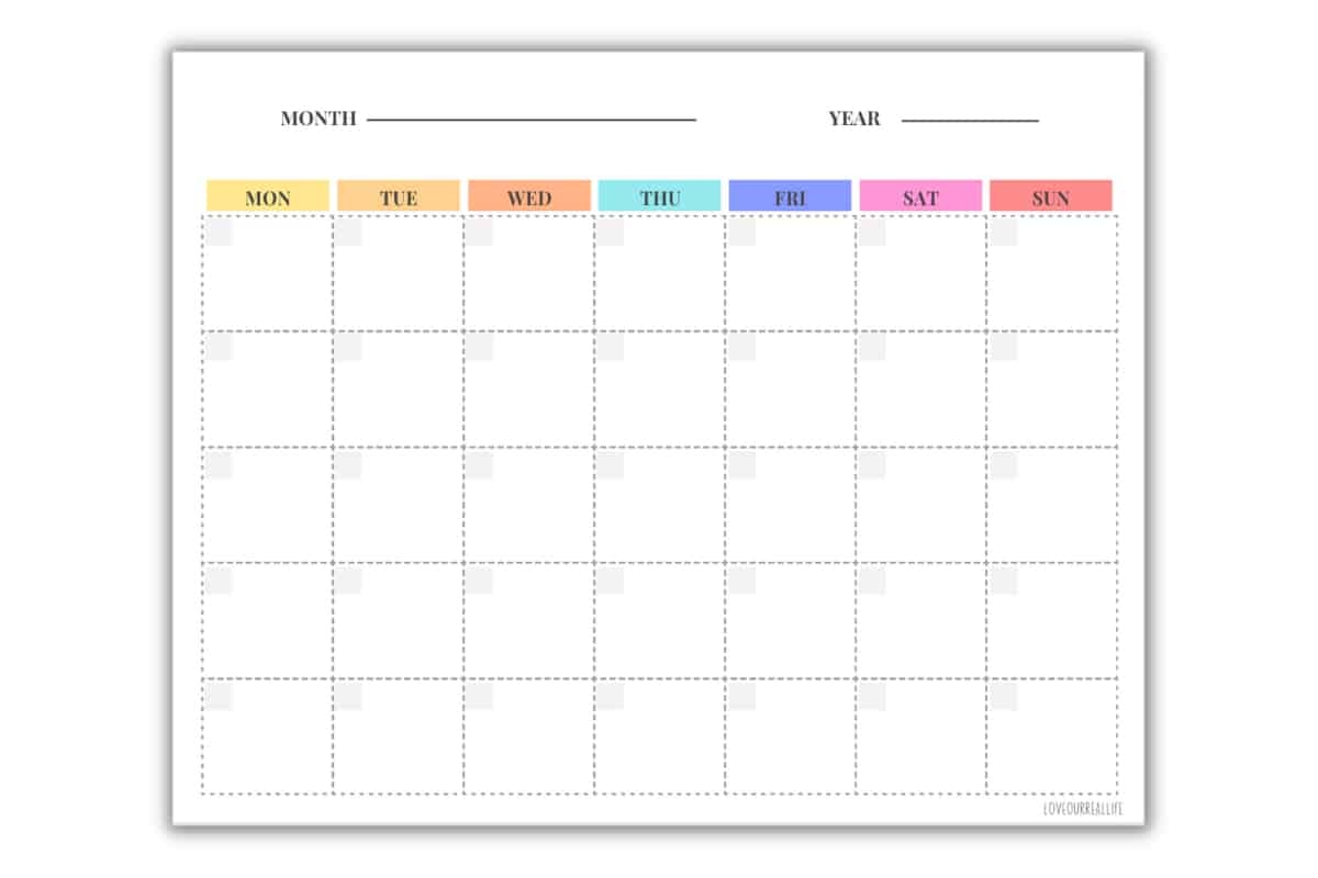 Blank Calendar Monthly Printable