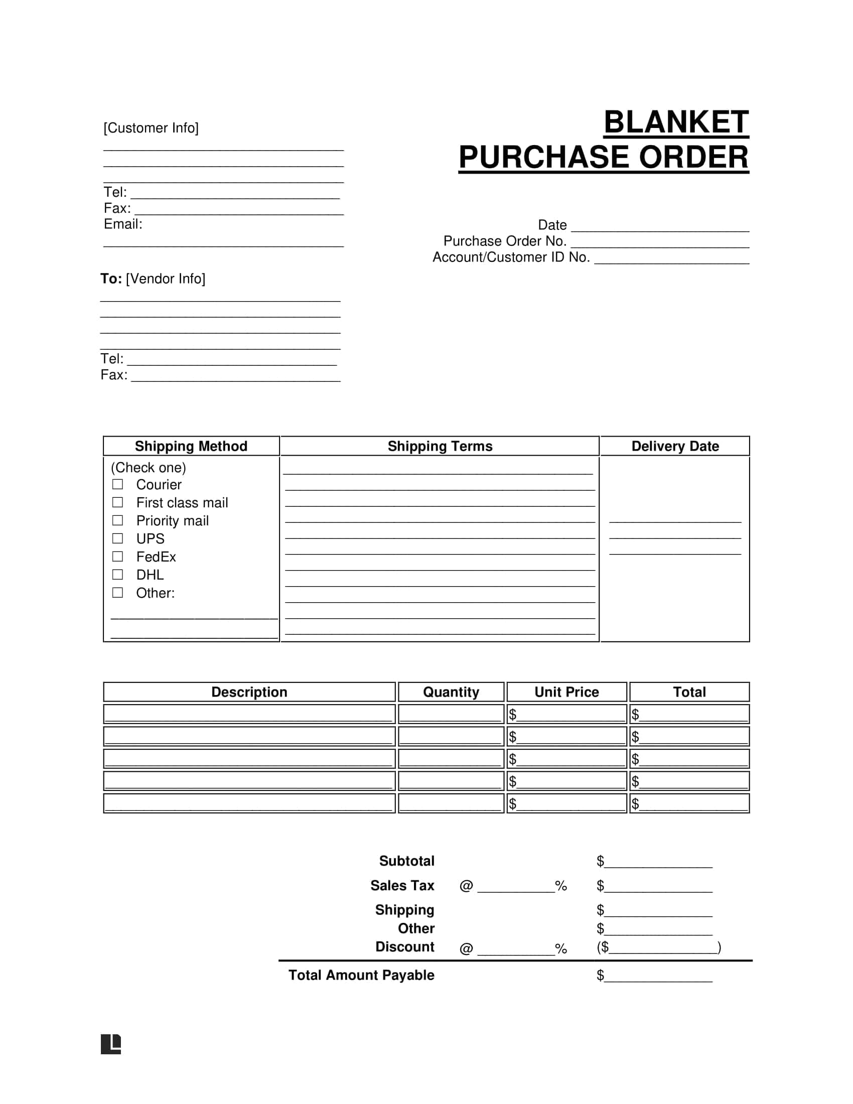 Free Blanket Purchase Order BPO Template PDF amp Word