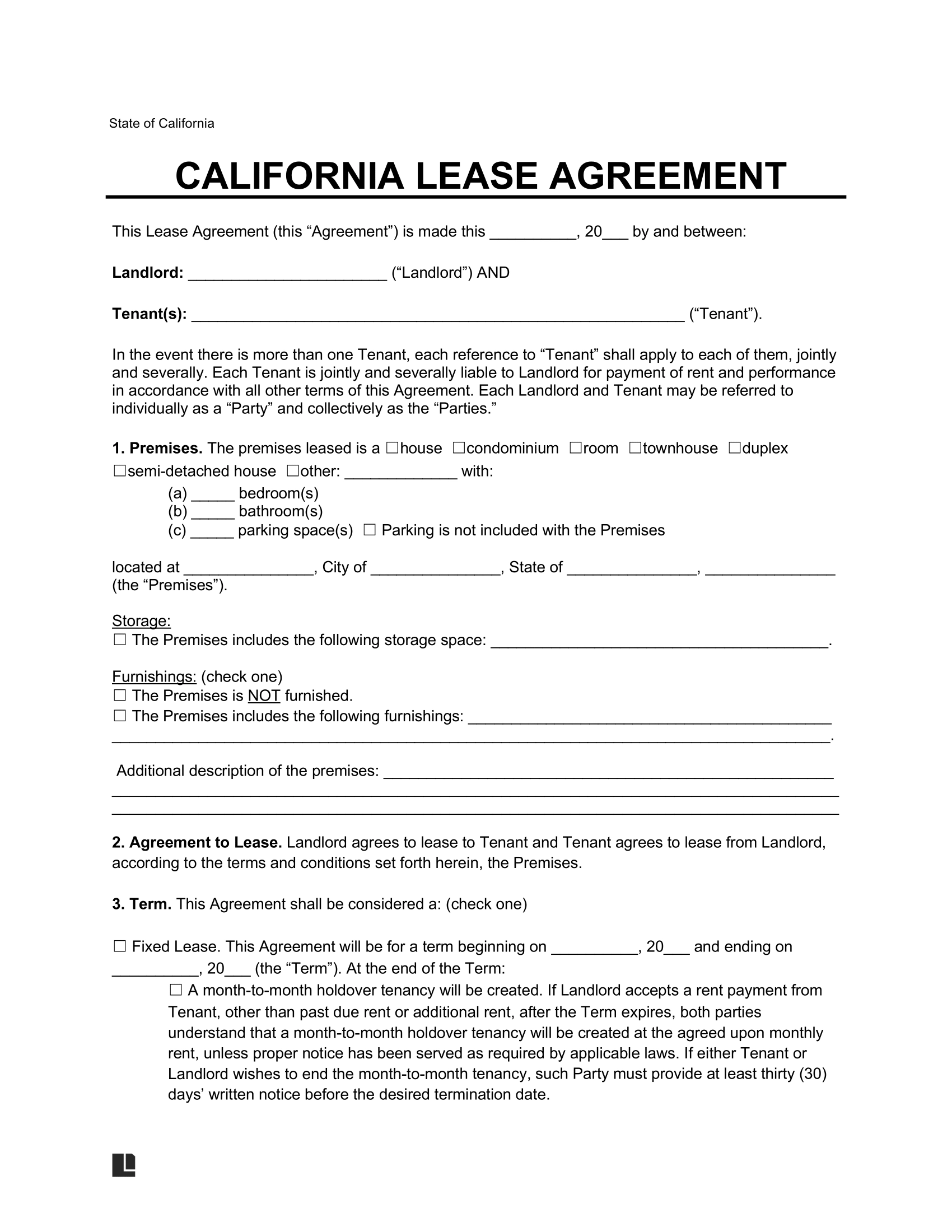 Ca Printable Blank Rental Application