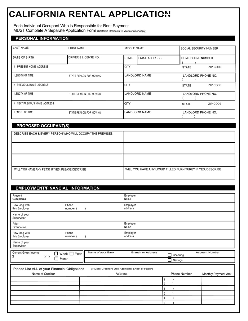 Free California Rental Application Forms Laws amp Obligations 