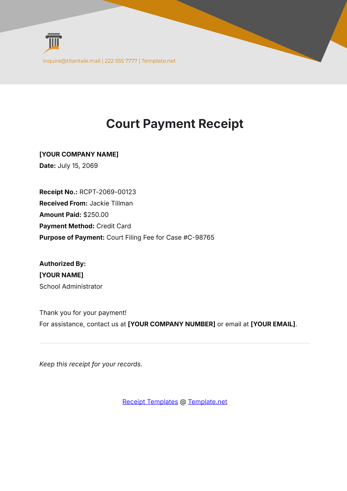 Free Court Payment Receipt Template To Edit Online