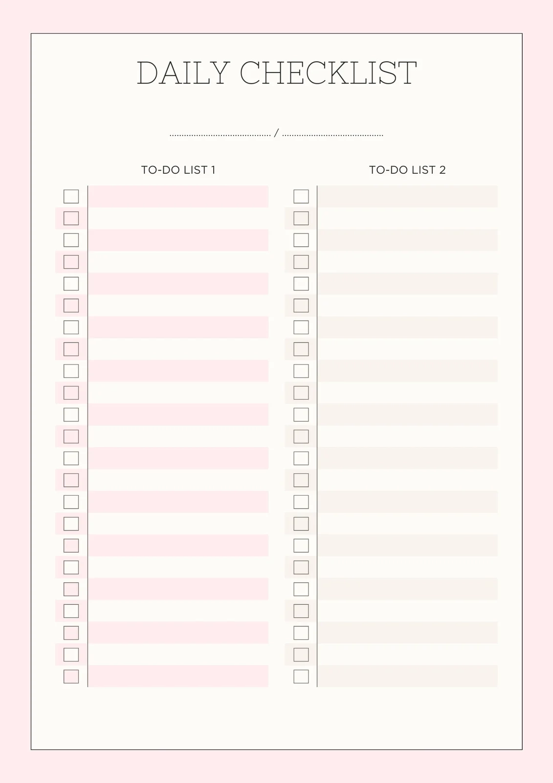 Blank Checklist Template Printable